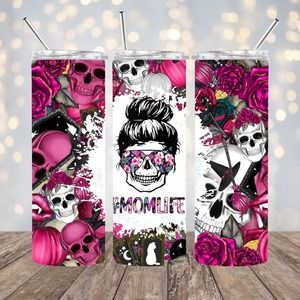 Skull Mom Life 20oz Tumbler With Metal Straw